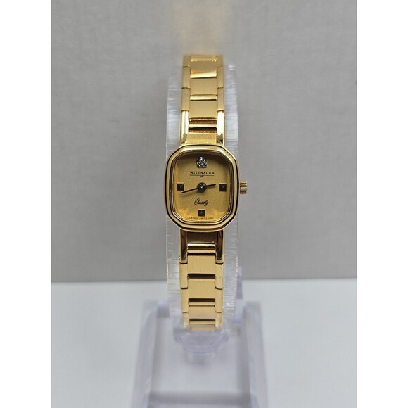 Vintage Wittnauer Womens Gold Tone Diamond Swiss Quartz Dress Watch New Battery